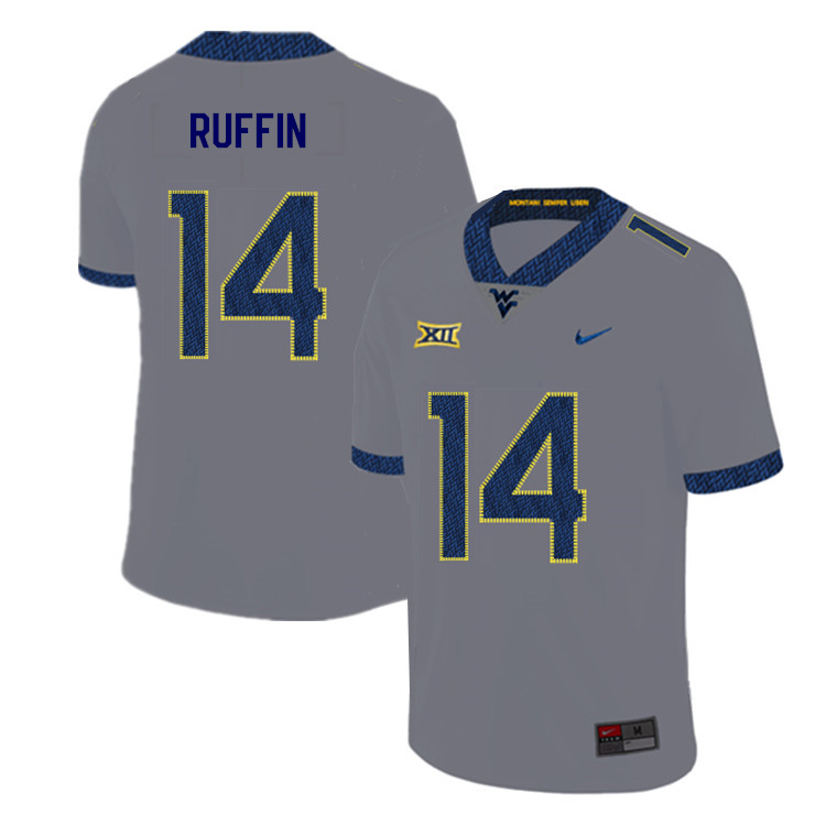 2019 Men #14 Malachi Ruffin West Virginia Mountaineers College Football Jerseys Sale-Gray - Click Image to Close